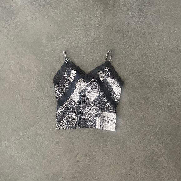 VINTAGE VICTORIA'S SECRET BLACK PATCHWORK LARGE CAMI SPAGHETTI STRAP - Picture 1 of 3